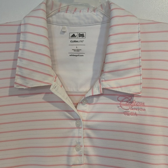 Adidas Climalite Pink White Stripe Embroidered Crofton Country Club Golf Shirt - Picture 3 of 12